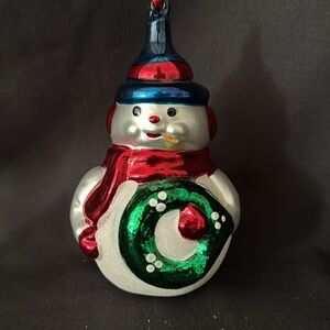 Snowman ornament - blown glass